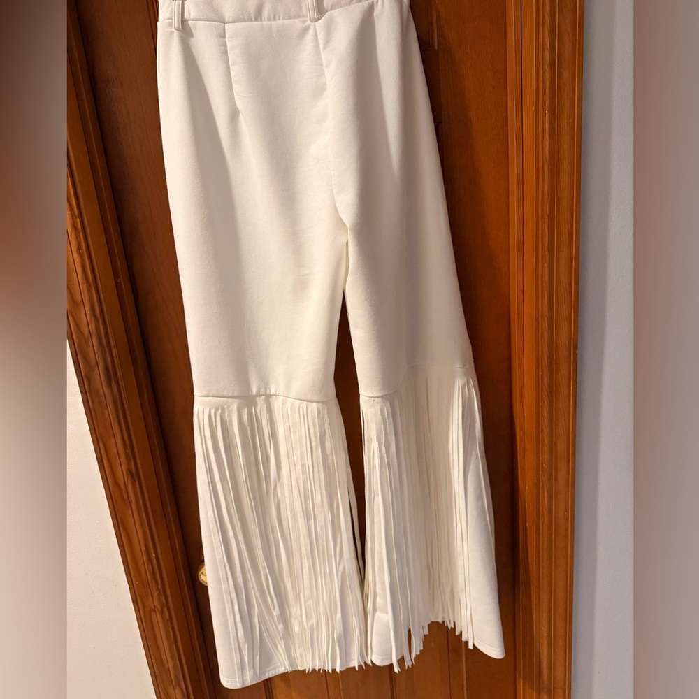 White Fringe Wide-Leg Pants